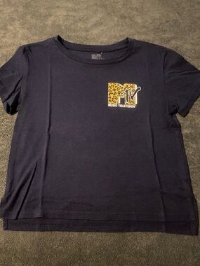 MTV Navy Tee with Leopard MTV Logo